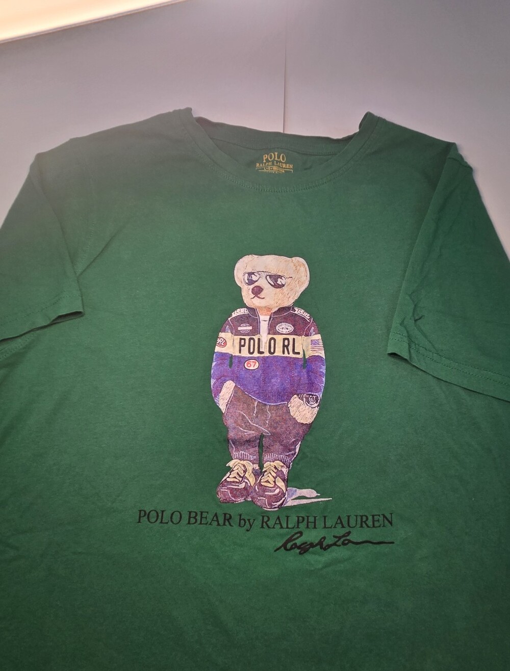 Vintage Polo Ralph Lauren Men's Racing Jacket Polo Bear T-Shirt Green Size L